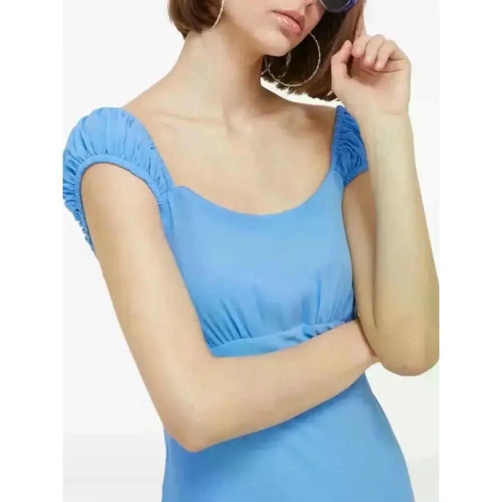 Abercrombie & Fitch Gathered-Sleeve Maxi Dress Light Blue Size S